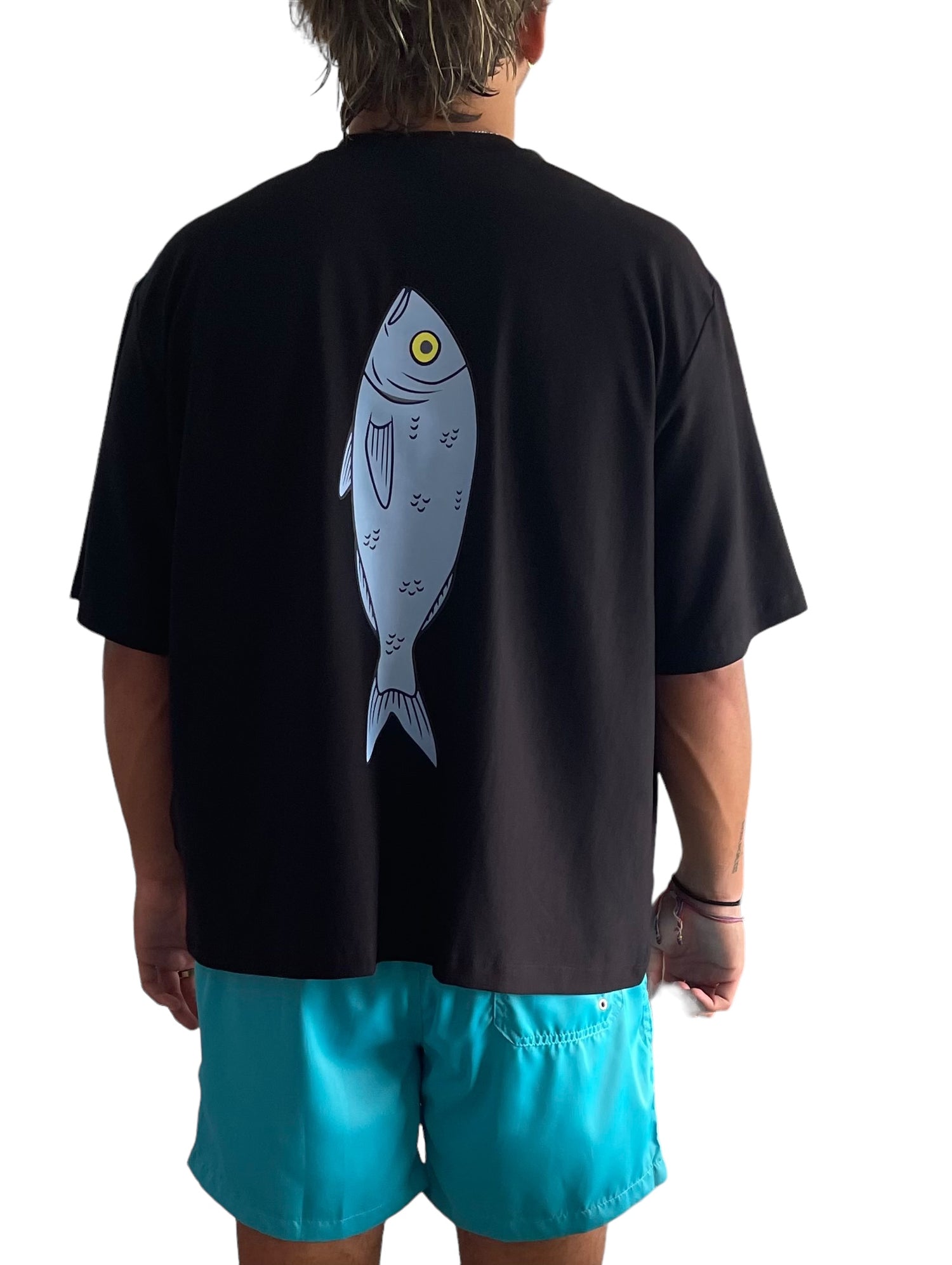 Unisex Oversized Crop T-shirt-100% Pima Cotton Fish crew-neck