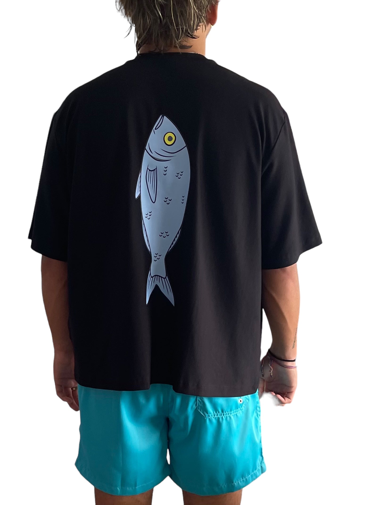 Unisex Oversized Crop T-shirt-100% Pima Cotton Fish crew-neck